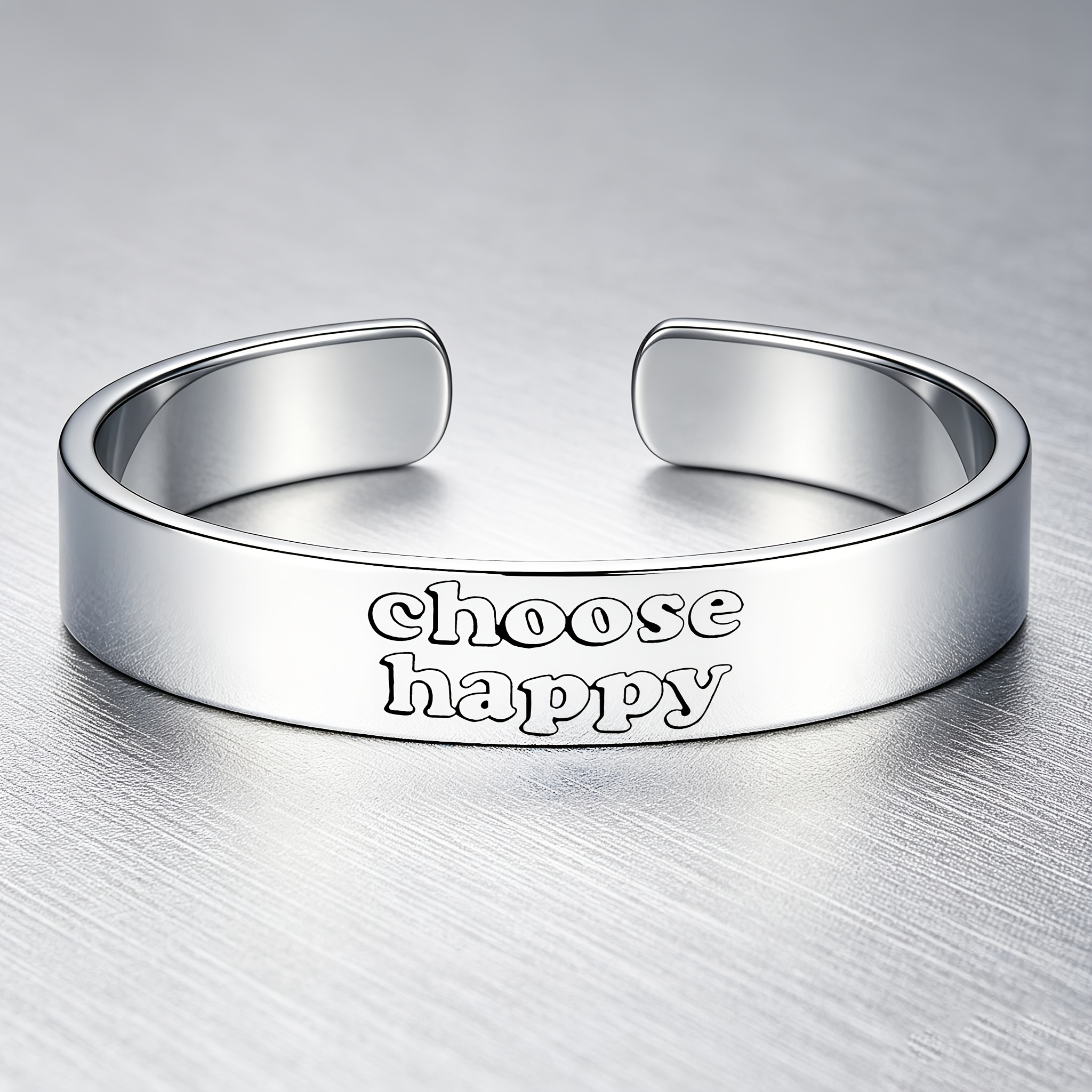 Choose Happiness 304 Stainless Steel Open Bangle Bracelet